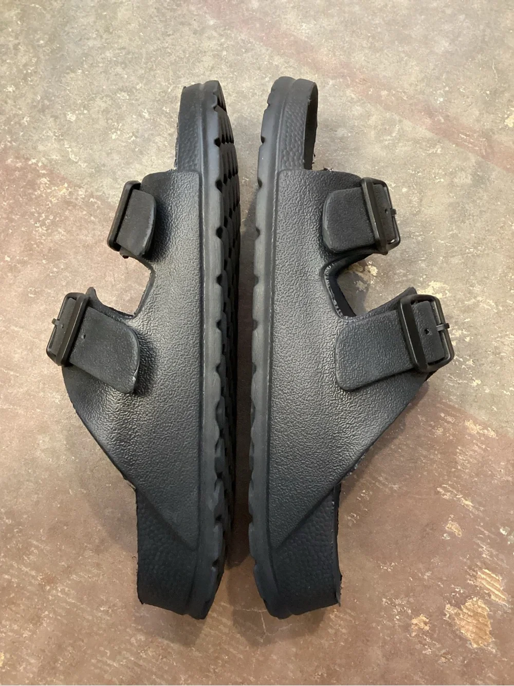 SO Black Double Buckle Footbed Slide Sandals Adjustable Comfort Slides Size 10‎
